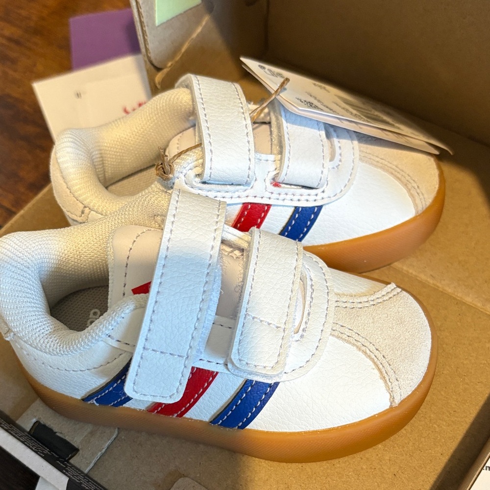 adidas Kids White Sneakers with Red and Blue Accents